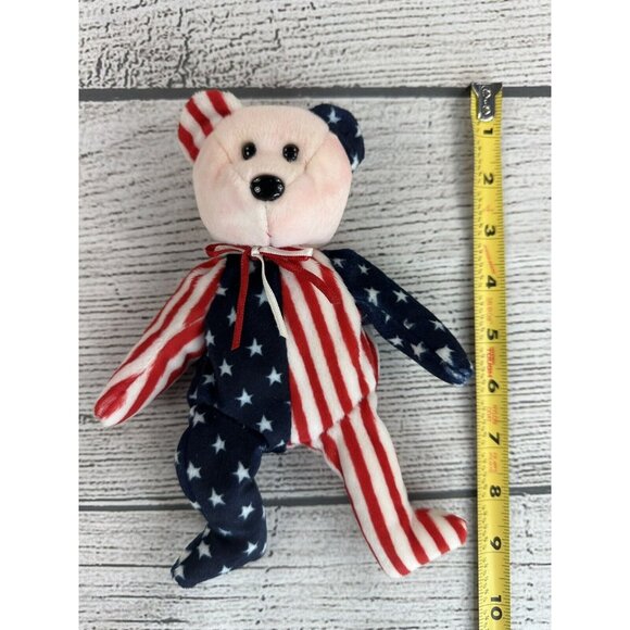Beanie Babies SPANGLE BLUE WHITE & PINK Bears USA America Stars & Stripes 1999 - Picture 7 of 15